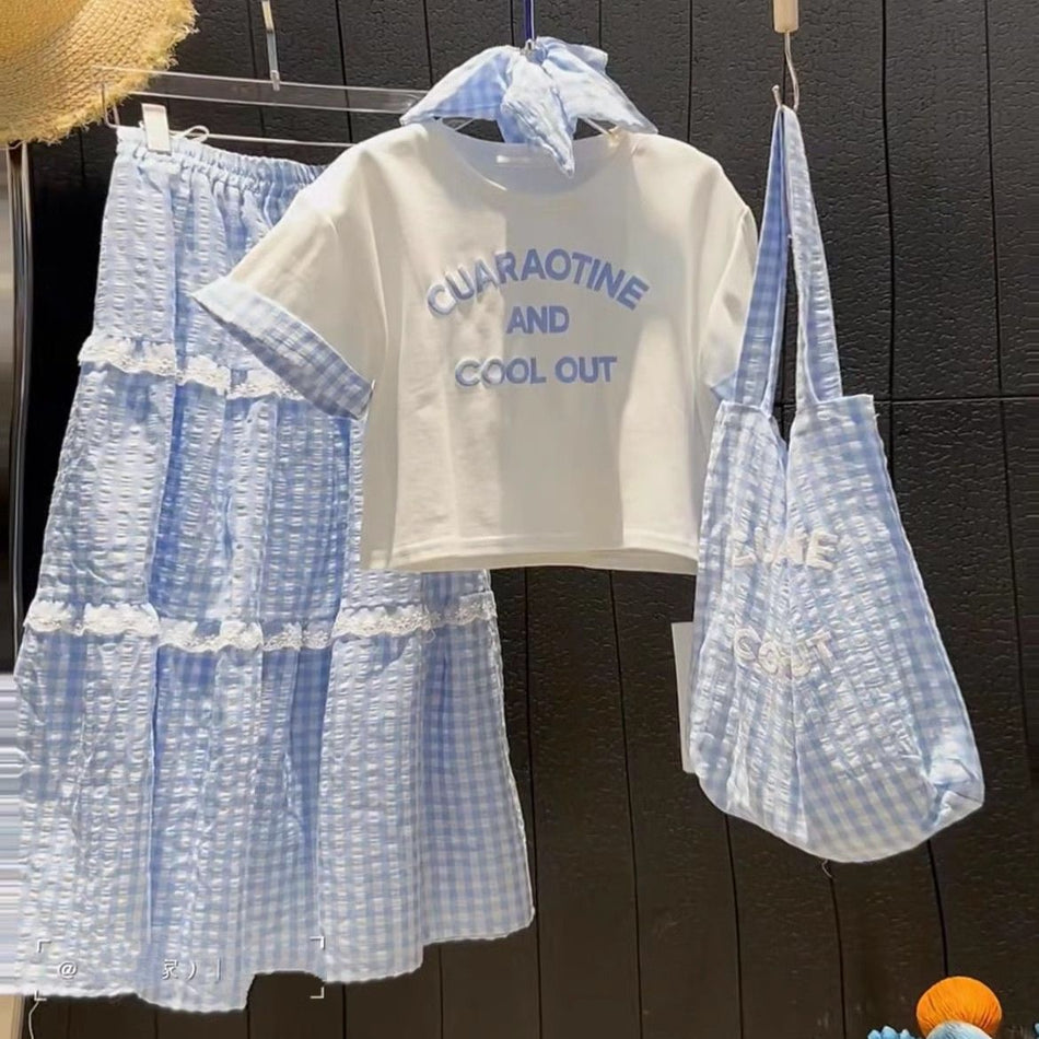 Girls Letter Skirt Summer Two-Piece Set