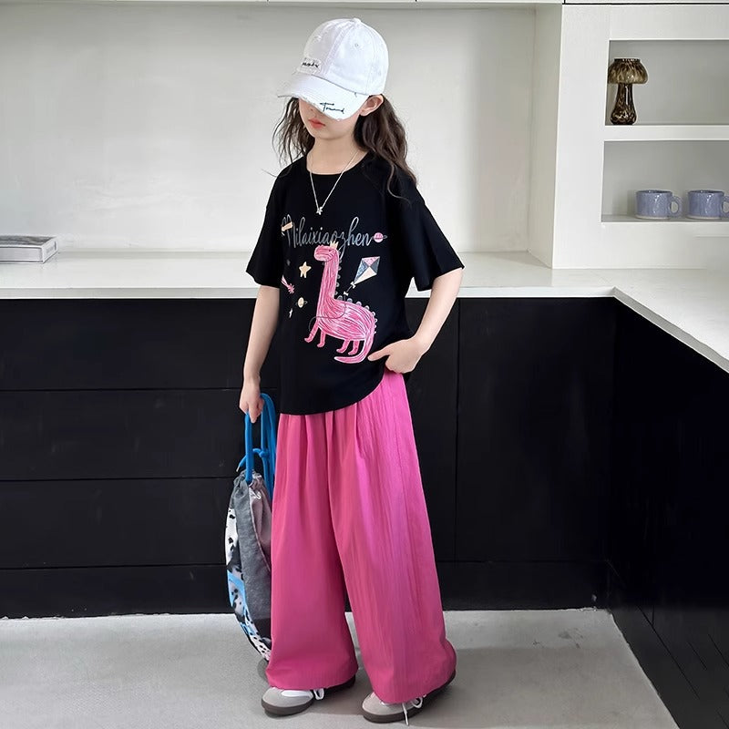Girls Cartoon Pants Summer Two-Piece Set