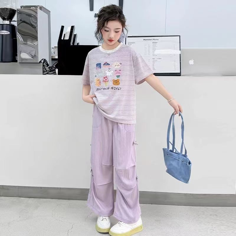 Girls Cartoon Pants Summer Two-Piece Set