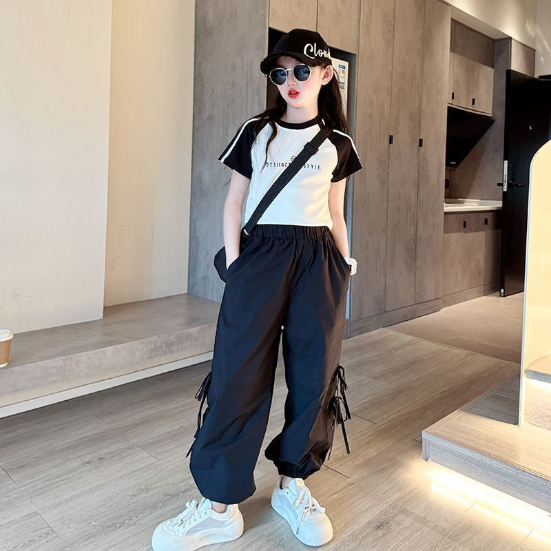 Girls Raglan Letter Pants Summer Set