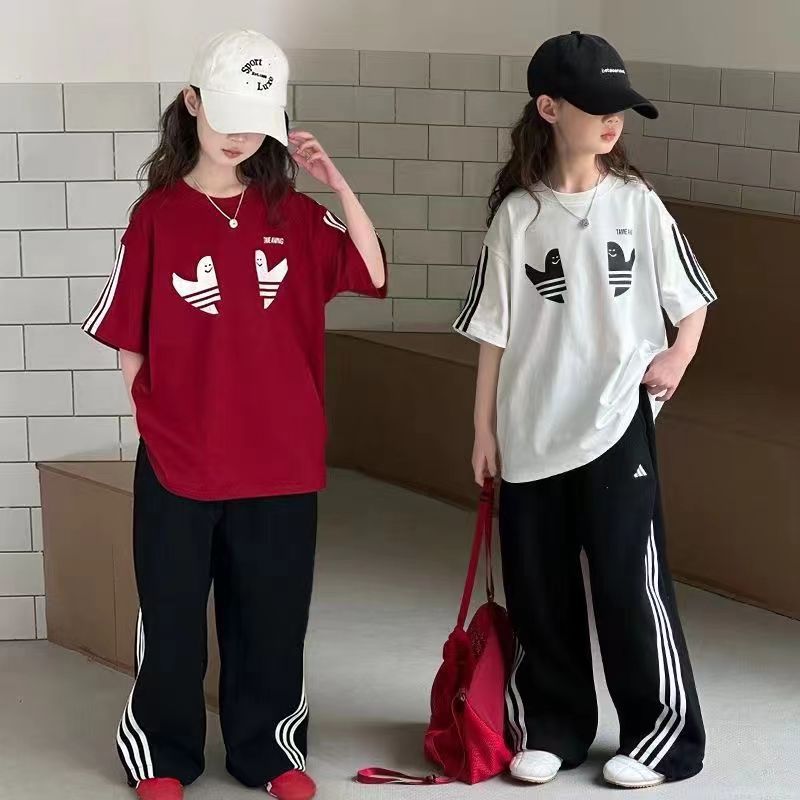 Girls Striped Sports Pants Summer Set