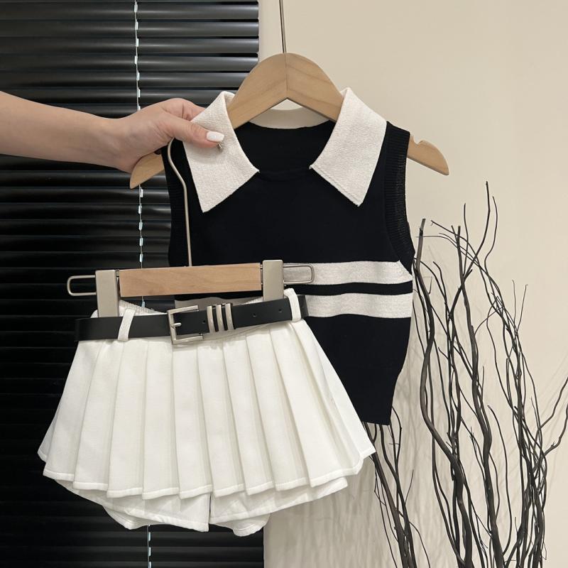 Girls Color-Block Skirt Summer Two-Piece Set