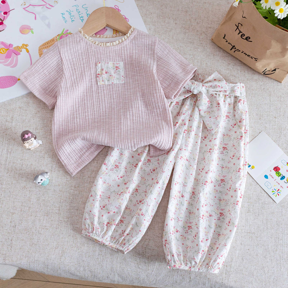 Baby Girl Floral Summer Set – Korean Style Two-Piece