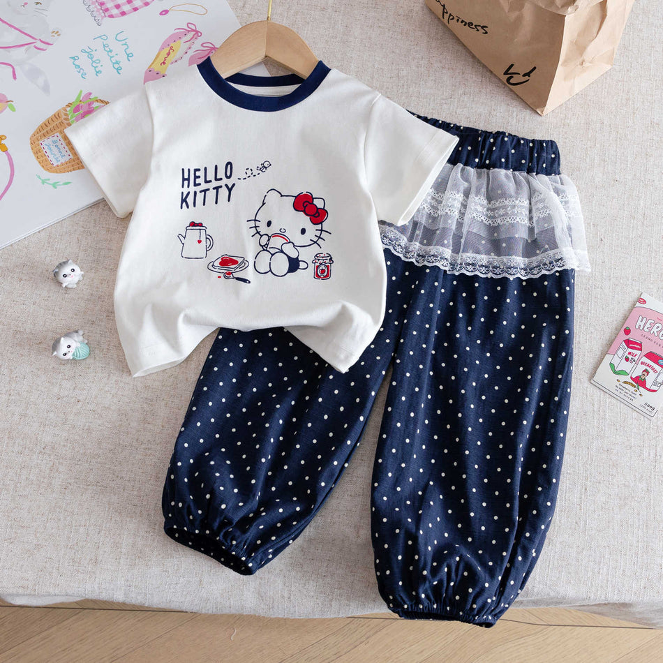 Baby Girl KT Cat Summer Set – Cute Polka Dot Outfit