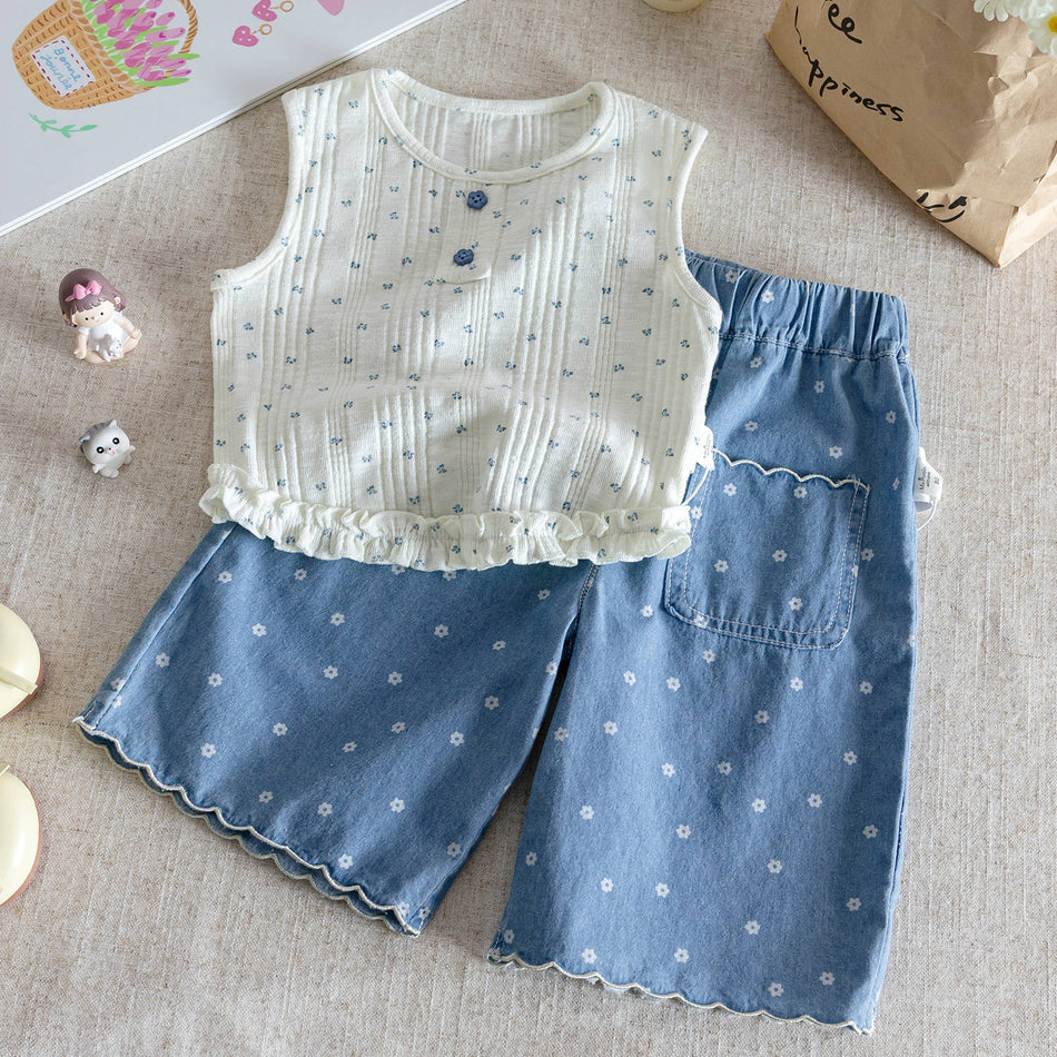 Baby Girl Floral Vest Set – Denim Two-Piece Outfit