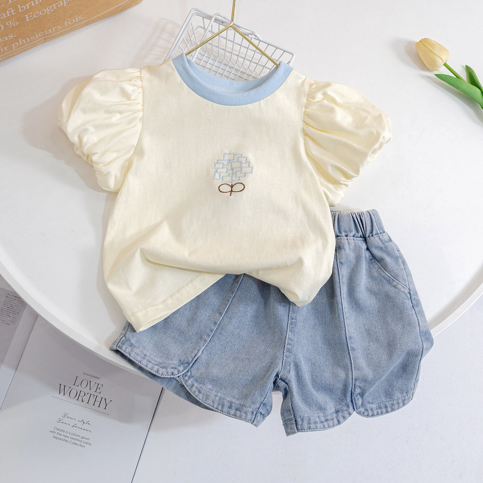 Girls Korean Denim Shorts Set – Stylish Summer Outfit