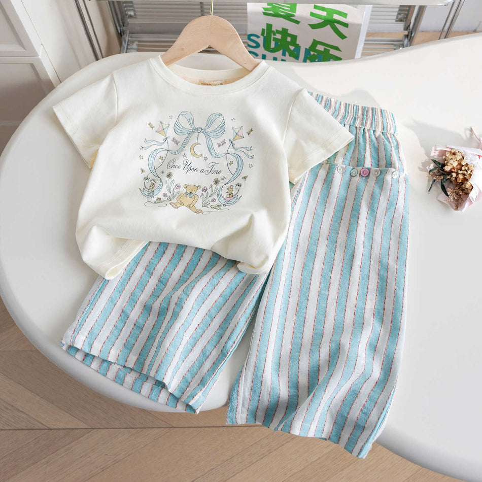 Girls Striped Pants Set – Casual Summer Outfit