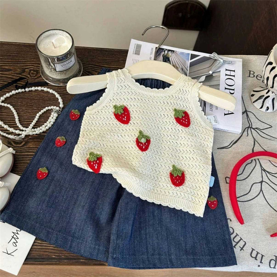 Baby Girls Strawberry Knit Vest & Pants Set