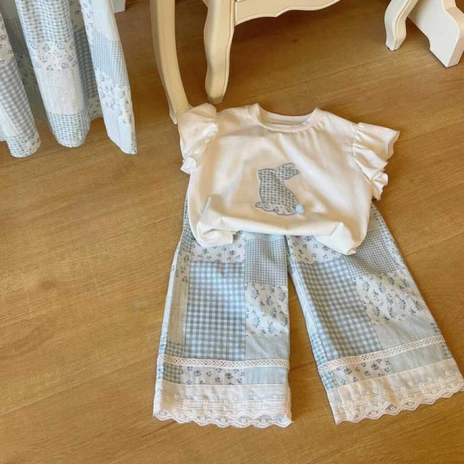 Baby Girls Cotton Bunny T-Shirt & Pants Set