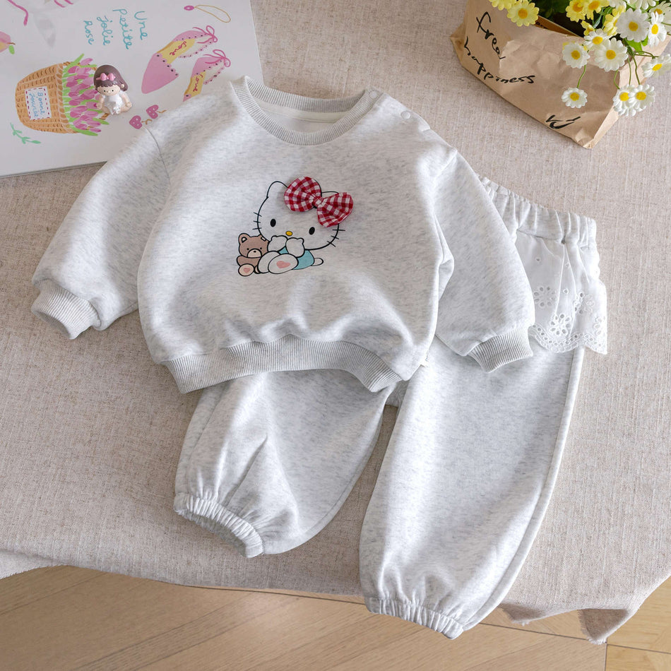 Baby Girls Cartoon Sweatshirt & Lace Pants Set 2025 Autumn
