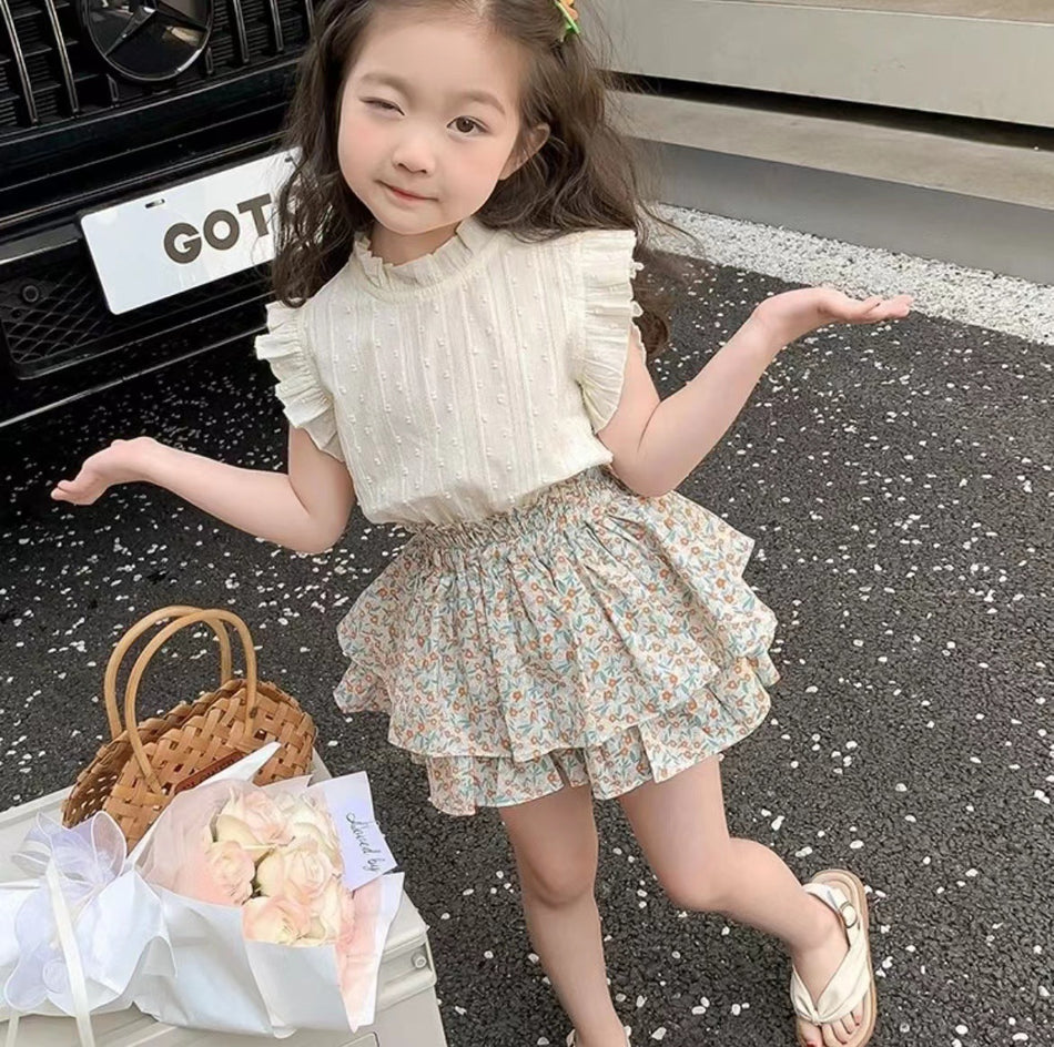 Baby Girls Korean Floral Sleeveless Summer Set