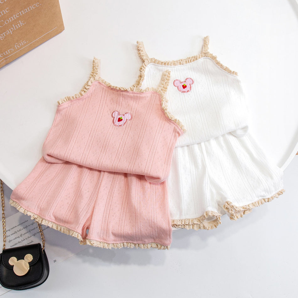 Baby Girls Cotton Sling Pajama Set Summer Homewear