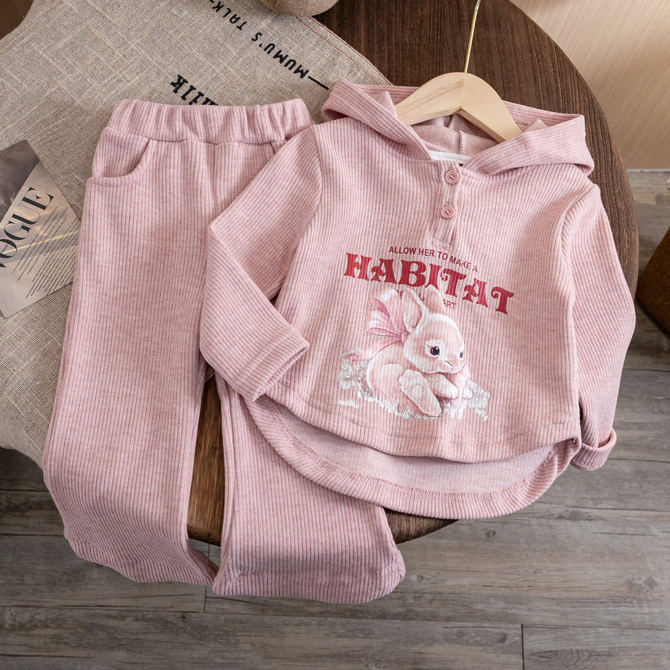 Baby Girls Rabbit Hooded Sweatshirt Set Autumn