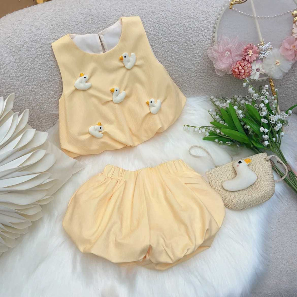 Baby Girls Yellow Duck Flower Bud Dress Set