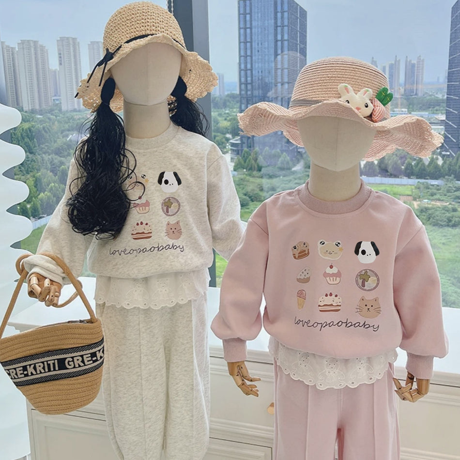 Baby Girls Cartoon Sweatshirt Set Autumn Spring