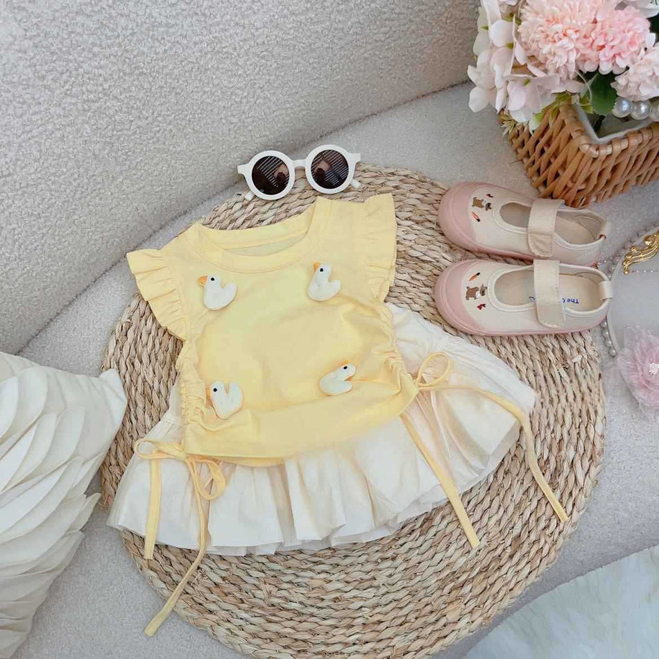 Baby Girls Duck Flying Sleeve Bud Skirt Set 2025 Summer