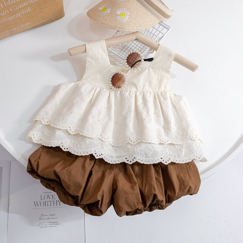 Baby Girls Lace Sling Doll Shirt & Flower Pants Set
