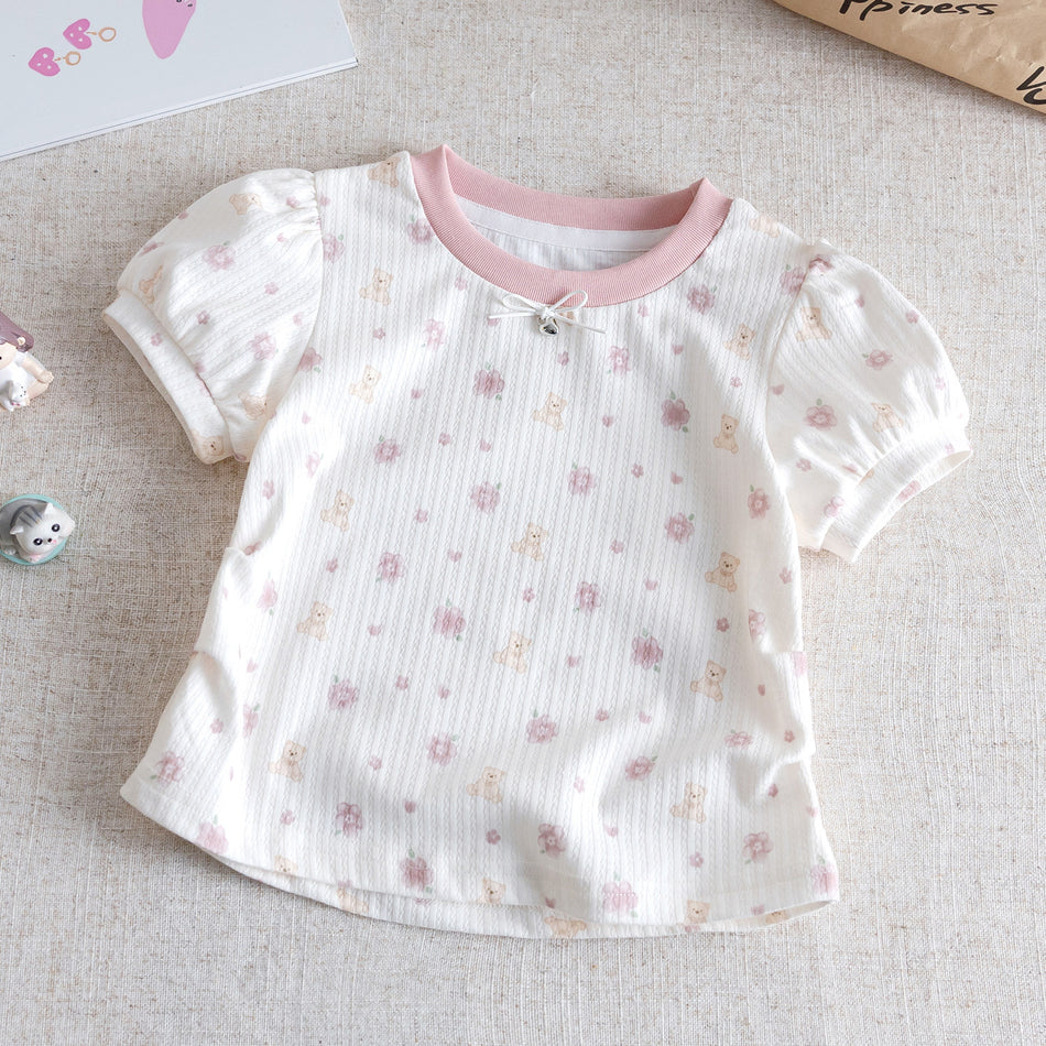 Girls Bubble Sleeve Floral T-Shirt – Cute Summer Top