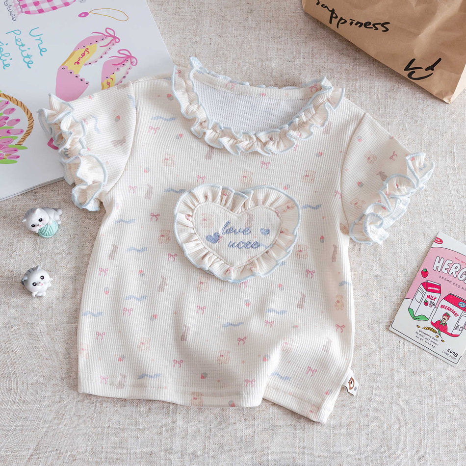 Girls Floral Korean Style T-Shirt – Trendy Summer Top