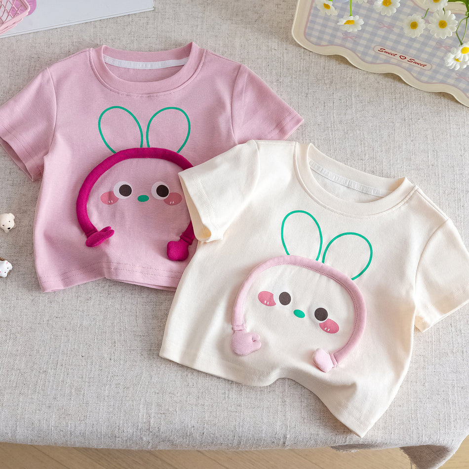 Girls 3D Cartoon Cotton T-Shirt – Cute Summer Top
