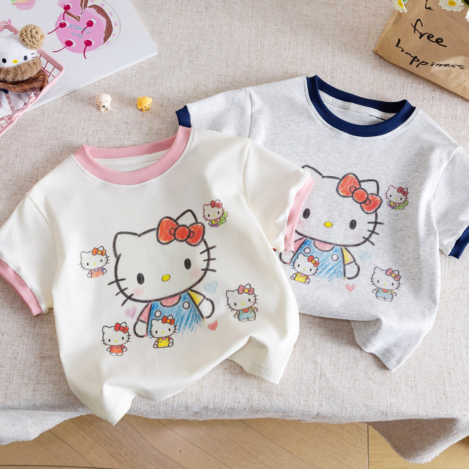 Girls Hello Kitty T-Shirt – Summer Cartoon Round Neck Top
