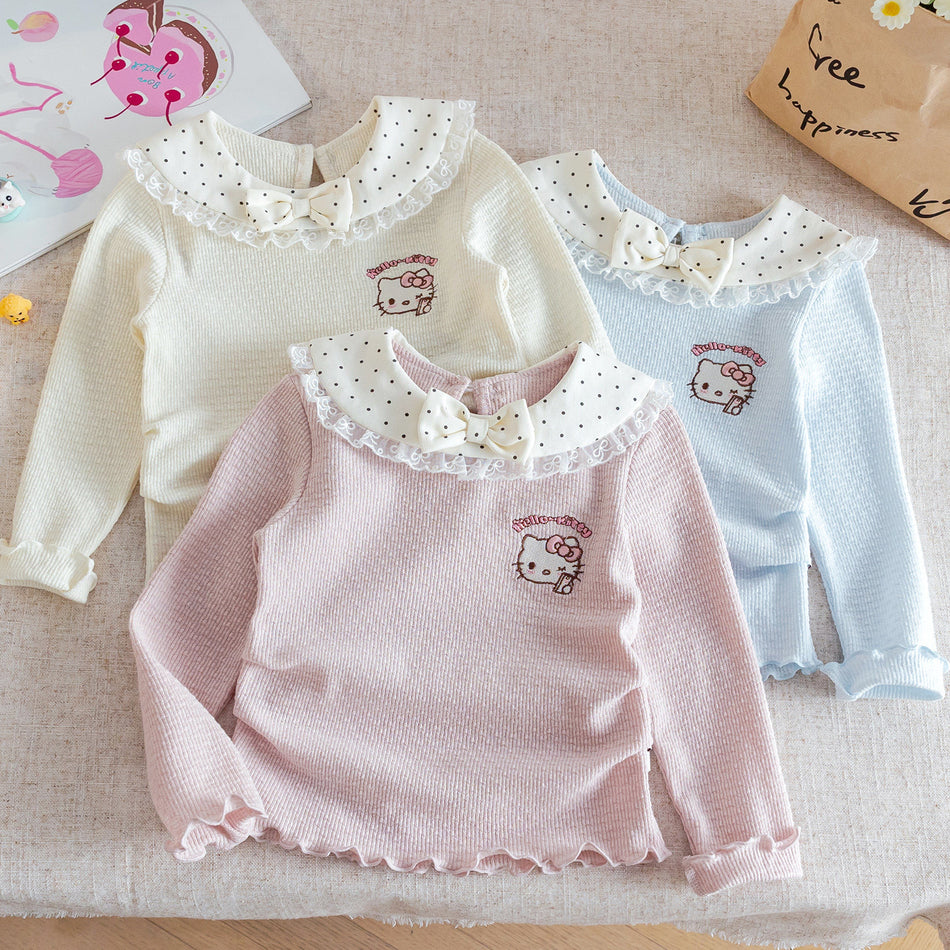 Girls Kitty Cat Long Sleeve T-Shirt – Cute Ruffle Top