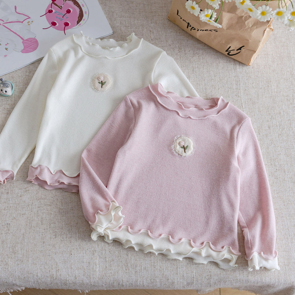 Girls Cotton Lace Long Sleeve Top – Spring Casual Wear
