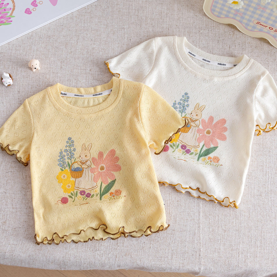Girls Rabbit Cartoon T-Shirt – Cute Summer Cotton Top
