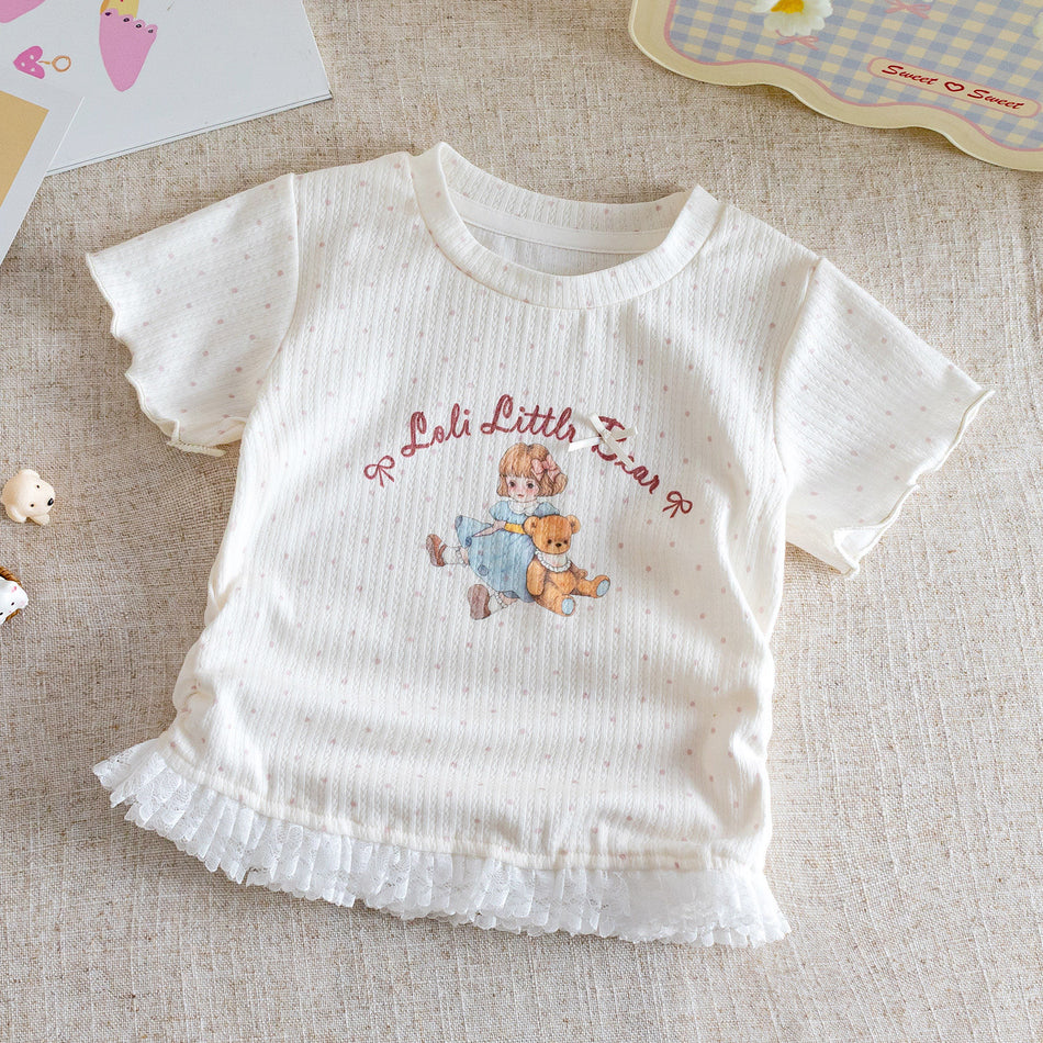 Girls Lace Polka Dot T-Shirt – Sweet Summer Top