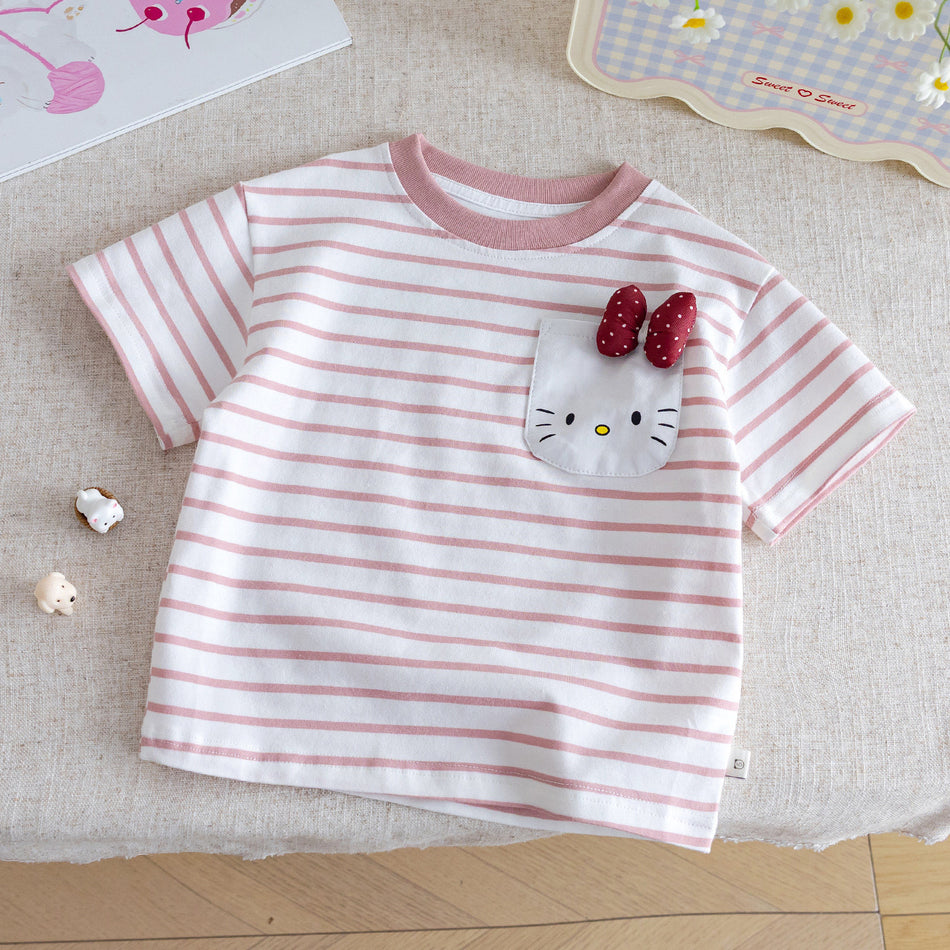 Girls Striped Cartoon T-Shirt – Cute Summer Top