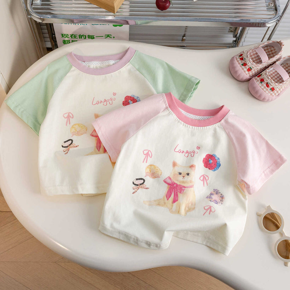 Girls Cartoon Color T-Shirt – Cute Summer Cotton Top