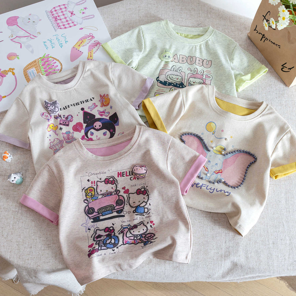 Girls Cartoon Cotton T-Shirt – Cute Summer Crewneck Top