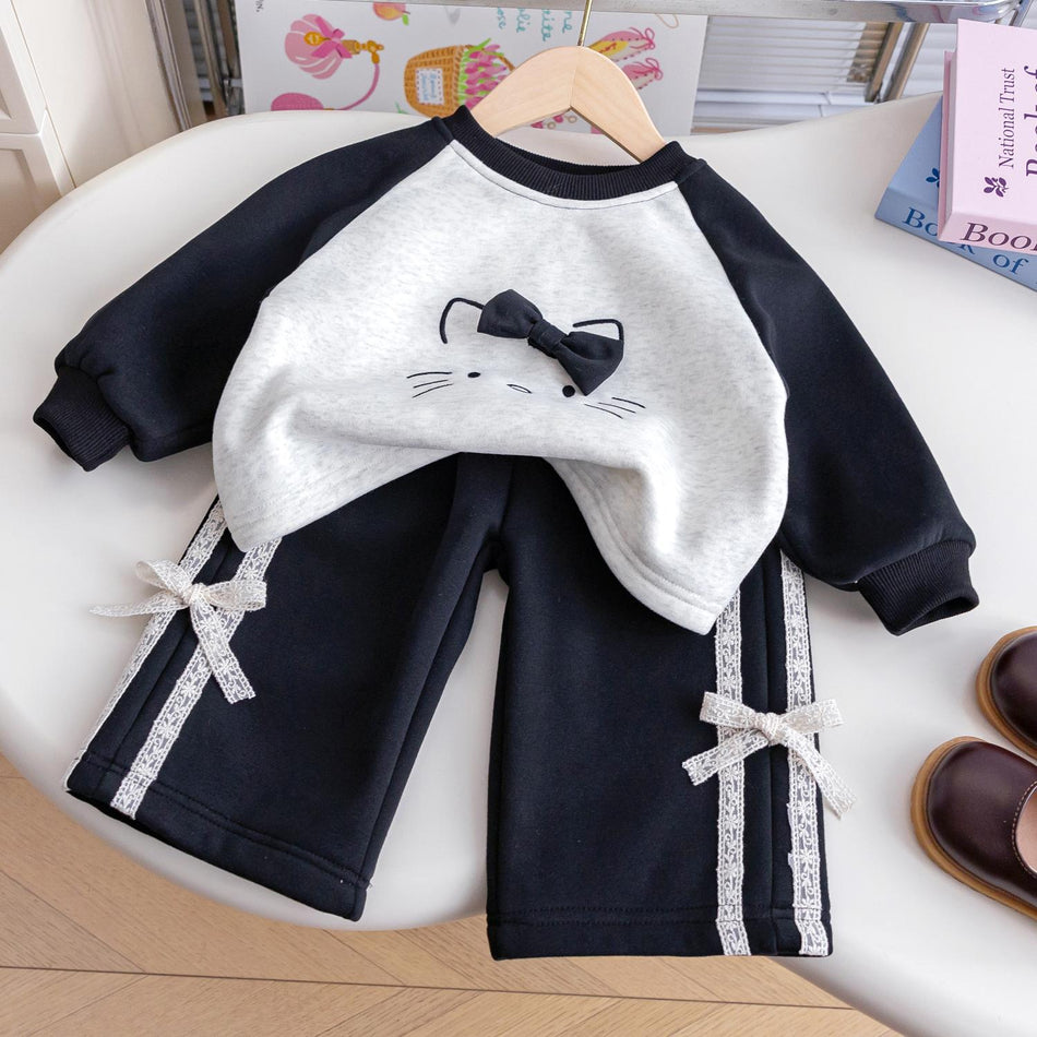 Girls Fleece Cartoon Tracksuit – Warm Winter Set