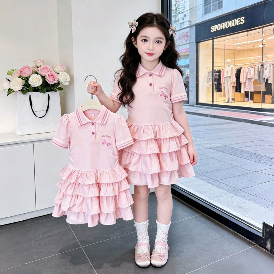 Girls Polo Collar Tiered Princess Dress Summer