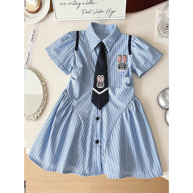 Girls Korean Cartoon Shirt Dress Slim Fit Summer