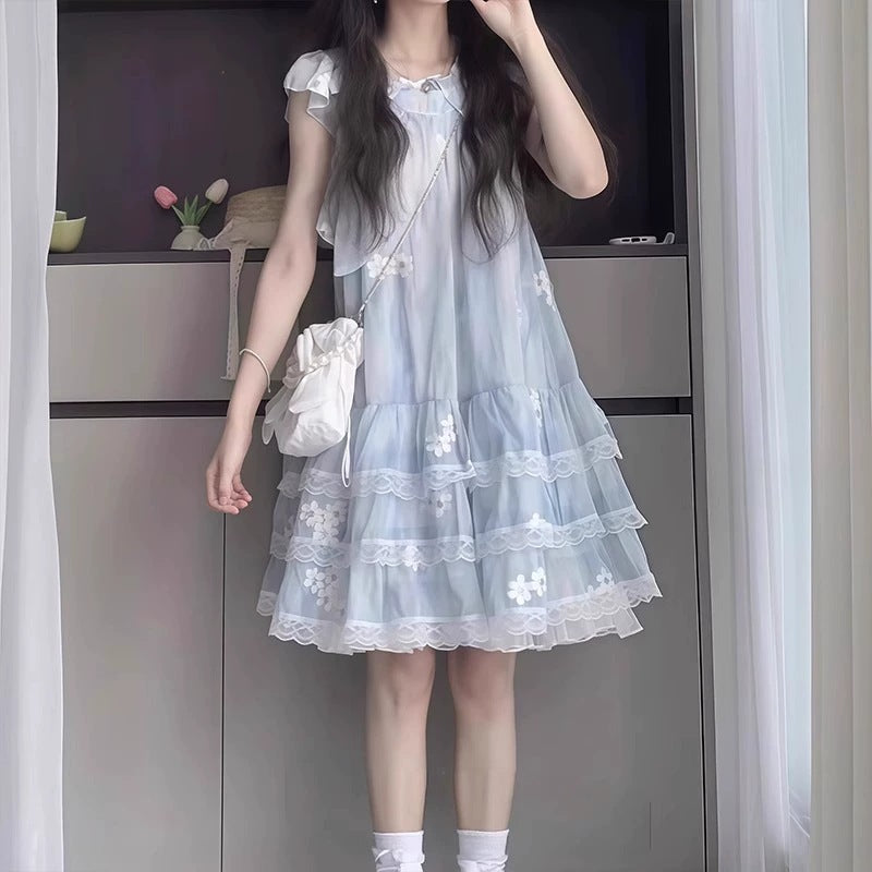 Girls French Lace Tulle Princess Dress Summer