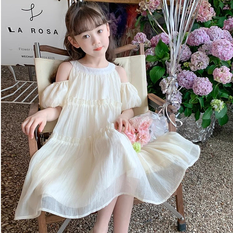 Girls Puff Sleeve Mesh Princess Dress Korean Style