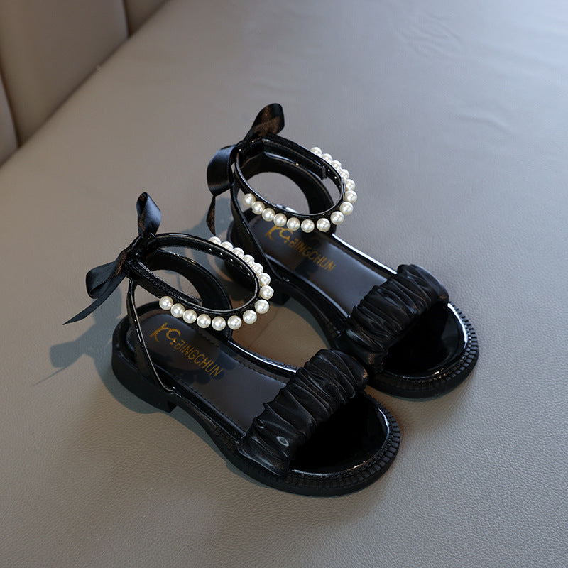 Girls’ Pearl Roman Sandals – Summer Open-Toe Princess Shoes