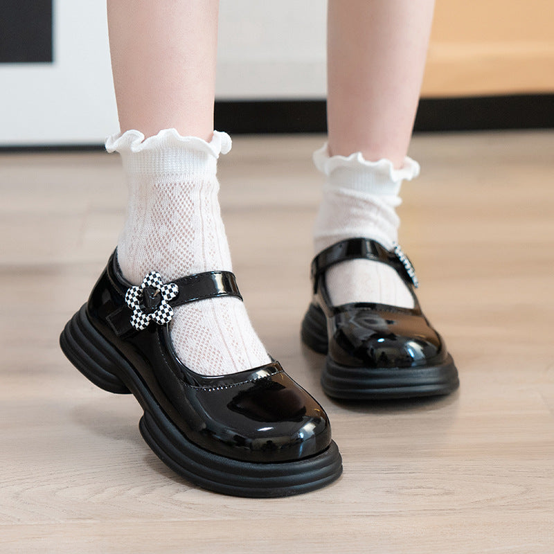 Girls’ Black Princess Leather Shoes – Academy Style Flats