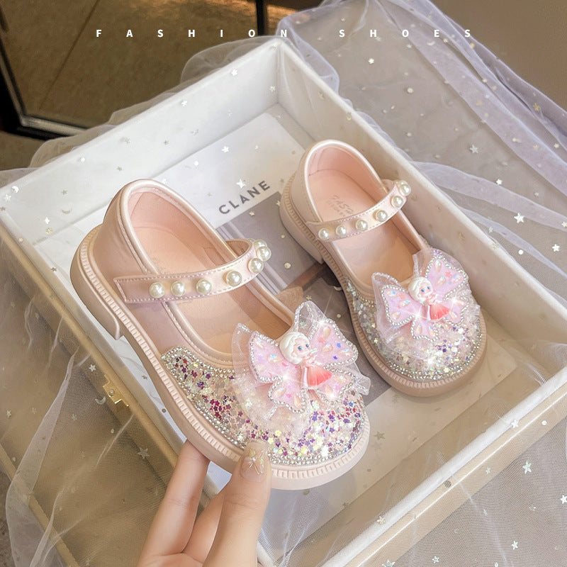 Girls’ Elsa Crystal Shoes – Sequined Princess Leather Flats