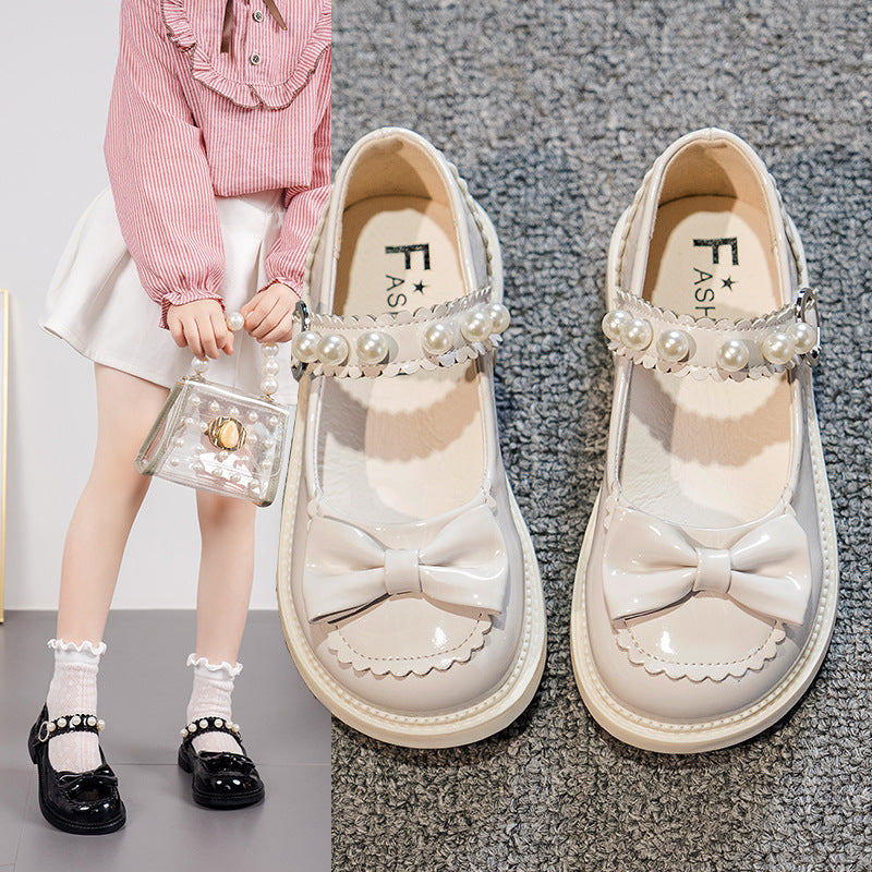 Girls’ Bow Princess Leather Shoes – Spring Classic Flats