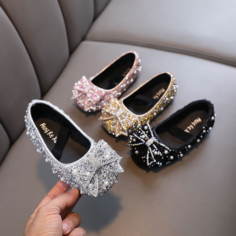 Girls’ Bow Princess Dance Shoes – 2026 Summer Leather Flats