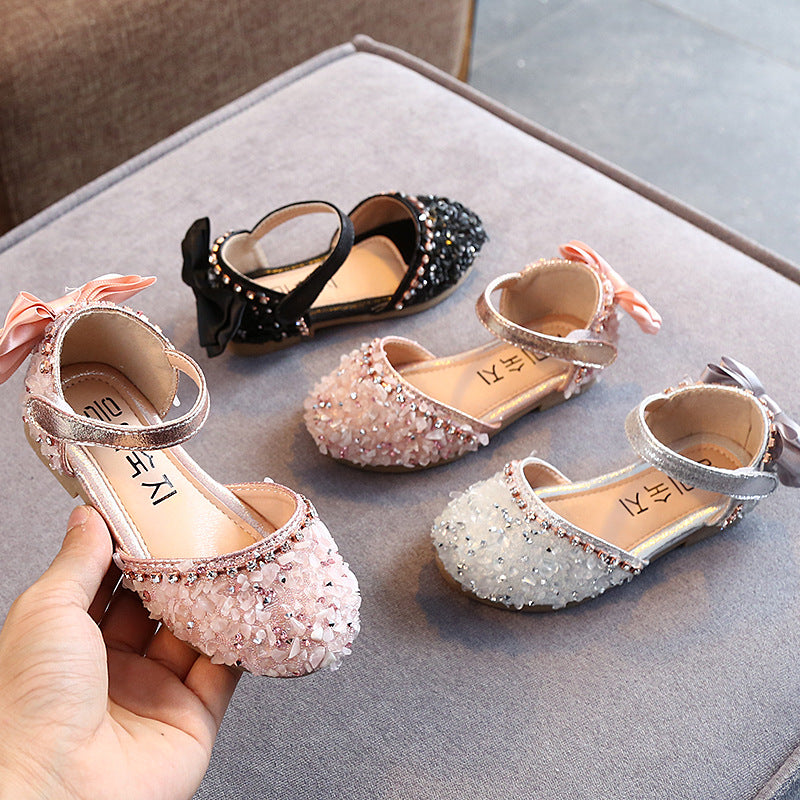 Girls’ Rhinestone Sandals – Korean Style Soft Sole Princess Shoes