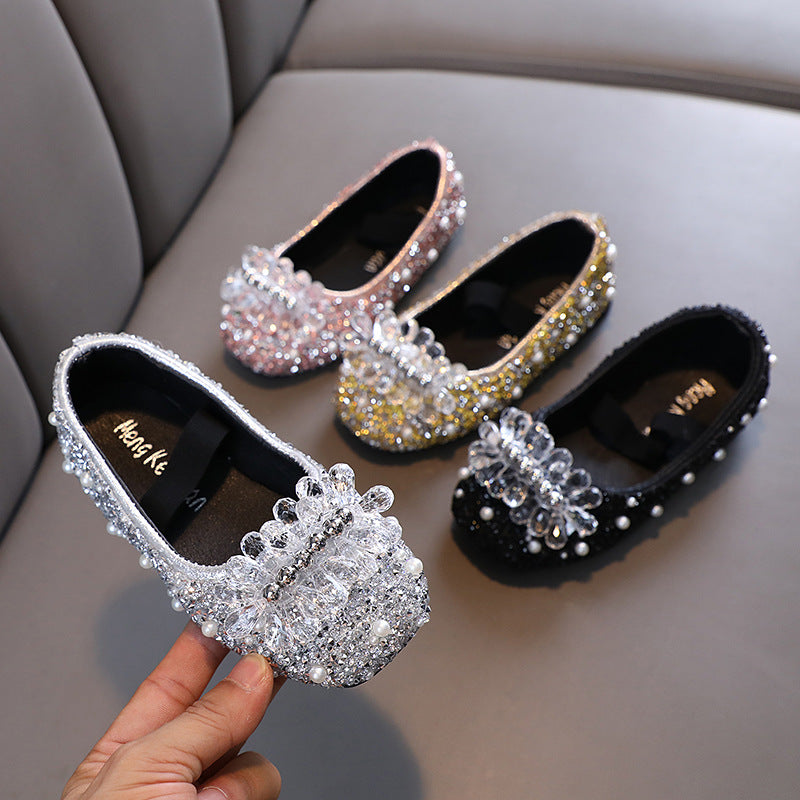 Girls’ Rhinestone Princess Shoes – Autumn Dance Performance Flats