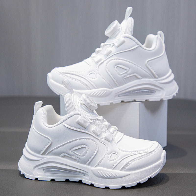 Kids’ White Sneakers – Waterproof Thick Sole Running Shoes