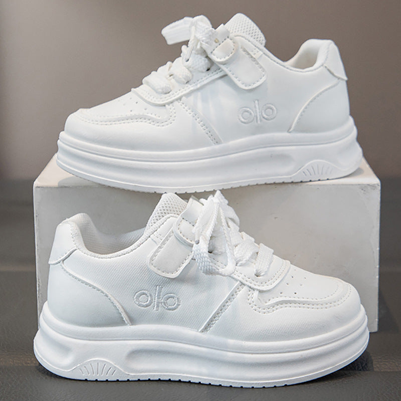 Kids White Low-Top Sneakers Soft Sole Casual Student Shoes