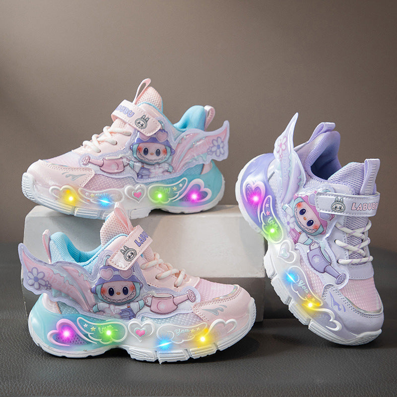 Girls Light-Up Mesh Sneakers Princess Style Soft Sole Shoes