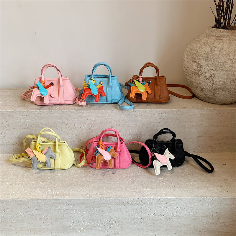 Girls Litchi PU Mini Crossbody Bag Contrast Color