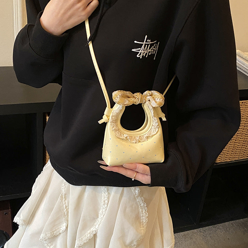 Children’s Bow Lace Crossbody Handbag Polka Dot Half-Moon Bag