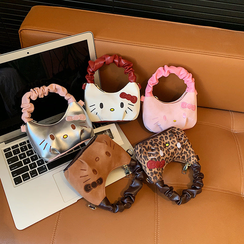 Children’s Cute Cat Crossbody Handbag Pleated Cartoon Bag